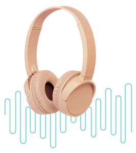 set of over-the-ears headphones with an audiogram behind it