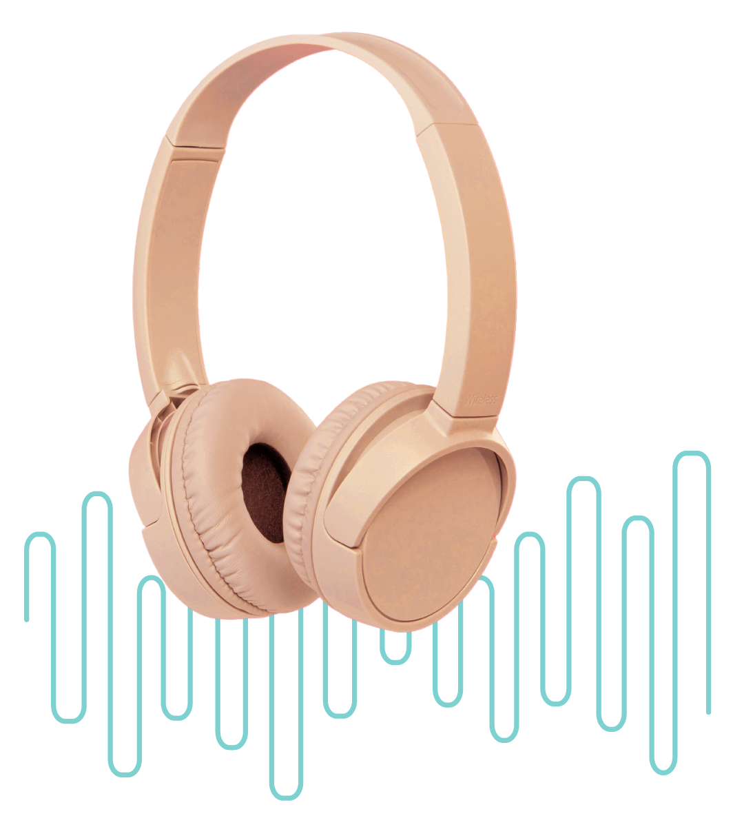 set of over-the-ears headphones with an audiogram behind it